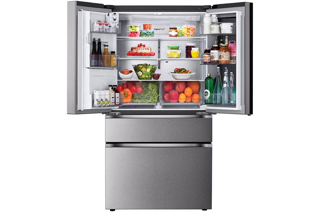 LG Refrigeradora LG French Door 29 cu.ft InstaView Door-in-Door™ Craft Ice™ Acero Inoxidable Negro  , Front view of multi door refrigerator with foods., VF29XPBM, thumbnail 2