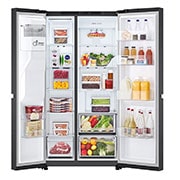 LG Refrigeradora Side by Side 23pᶟ(Gross) / 22pᶟ(Net) Smart Inverter Essence Matte Black, open door with food view, VS25LQIK, thumbnail 2