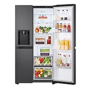LG Refrigeradora Side by Side 23pᶟ(Gross) / 22pᶟ(Net) Smart Inverter Essence Matte Black, one door open with food view, VS25LQIK, thumbnail 8