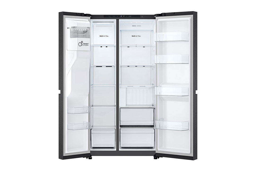LG Refrigeradora Side by Side 23pᶟ(Gross) / 22pᶟ(Net) Smart Inverter Essence Matte Black, open door without food view, VS25LQIK, thumbnail 3