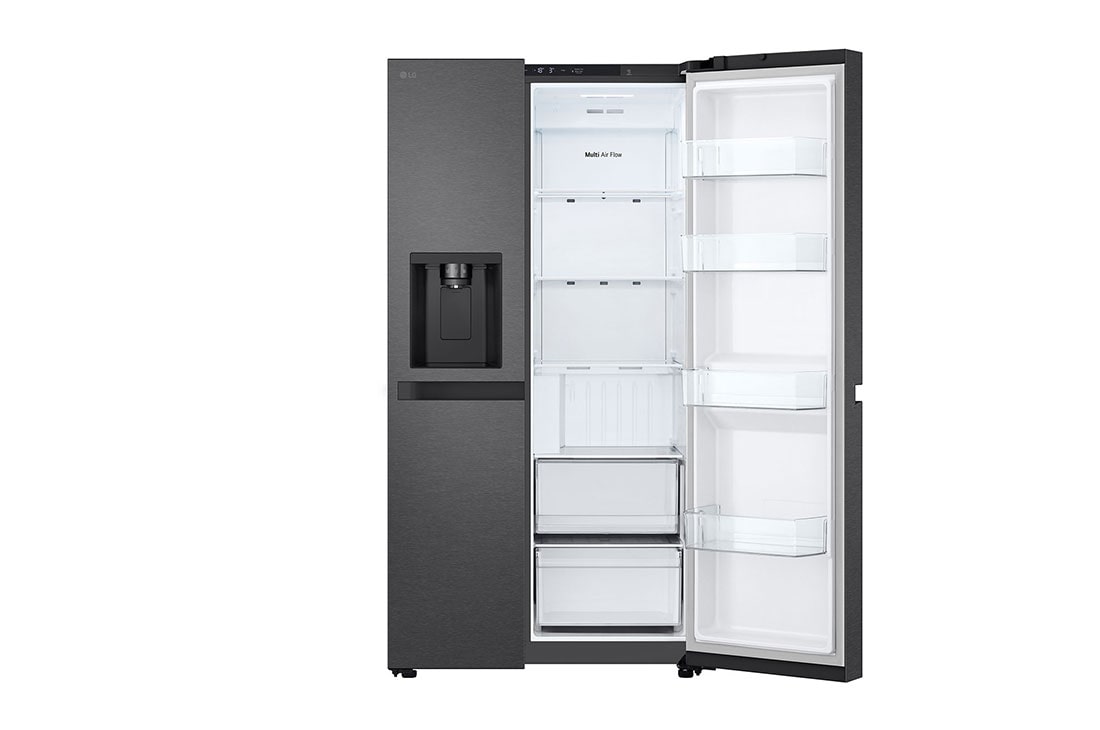 LG Refrigeradora Side by Side 23pᶟ(Gross) / 22pᶟ(Net) Smart Inverter Essence Matte Black, one door open without food view, VS25LQIK, thumbnail 9
