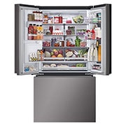 LG Refrigeradora French-Door 31pᶟ InstaView VF31XKNH, Front open view of multi-door refrigerator foods., VF31XKNH, thumbnail 2