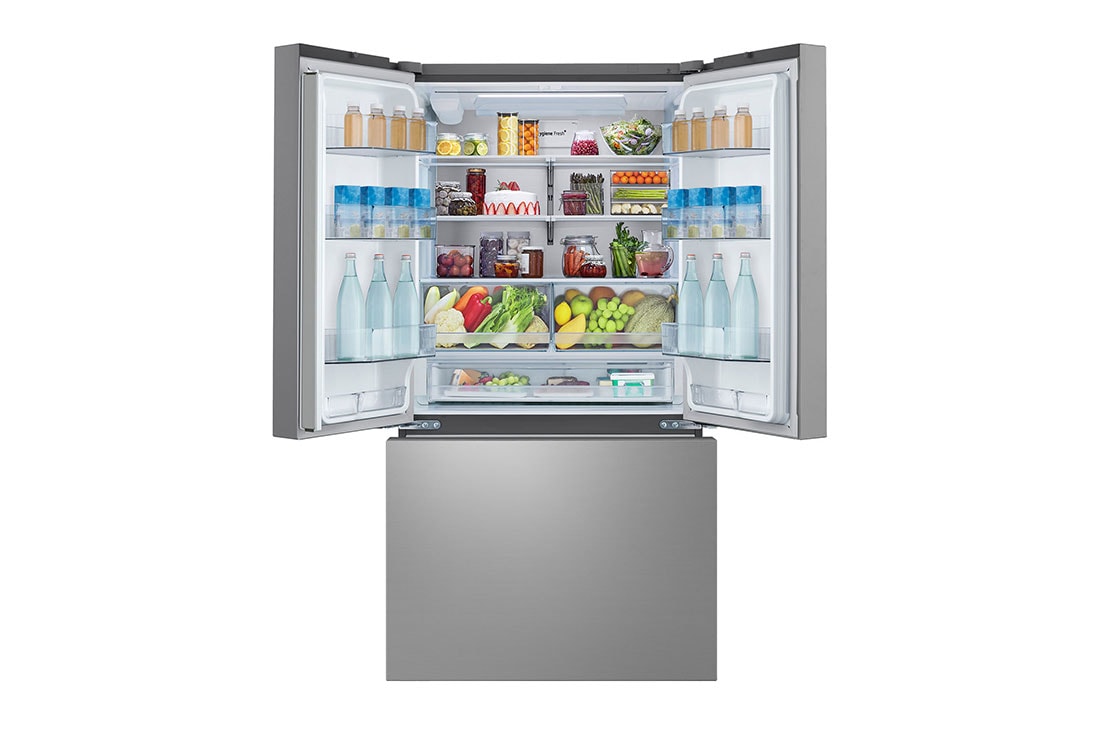 LG Refrigeradora French-Door 32pᶟ Smart Inverter VF32BLRH, Front open view of multi-door refrigerator foods., VF32BLRH, thumbnail 2