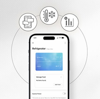Teléfono móvil con la aplicación LG ThinQ ® abierta.