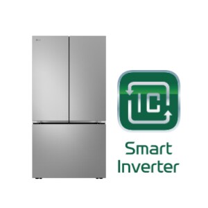 Frigorífico LG de varias puertas con el logotipo del compresor Smart Inverter™.