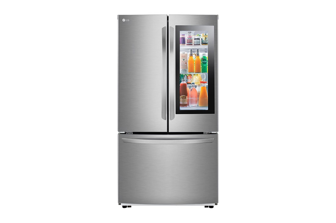 LG Refrigeradora French Door 24.5p³ (Net) / 31p³ (Gross) InstaView DoorCooling™, Platinum Silver, Upside view of door open with food, VF29BVP, thumbnail 2