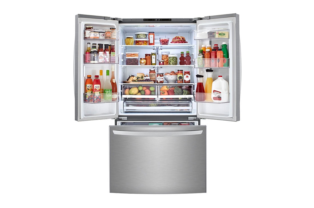LG Refrigeradora French Door 24.5p³ (Net) / 31p³ (Gross) InstaView DoorCooling™, Platinum Silver, Upside view of door open, VF29BVP, thumbnail 3