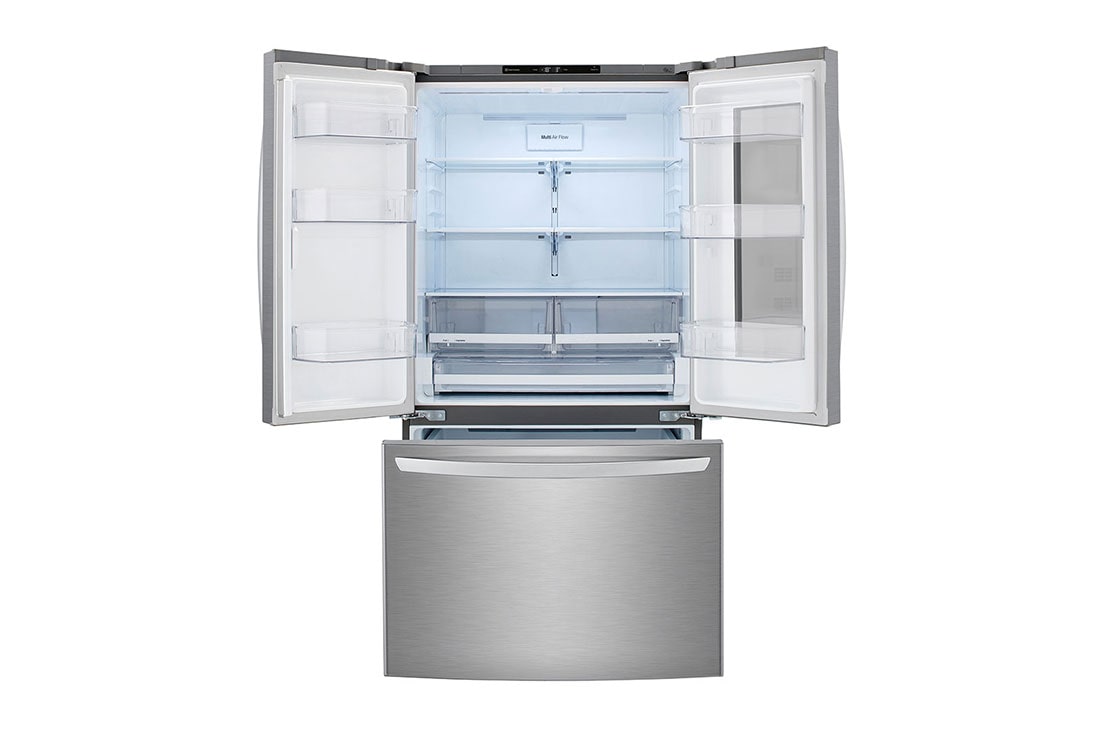 LG Refrigeradora French Door 24.5p³ (Net) / 31p³ (Gross) InstaView DoorCooling™, Platinum Silver, Open bottom view, VF29BVP, thumbnail 4