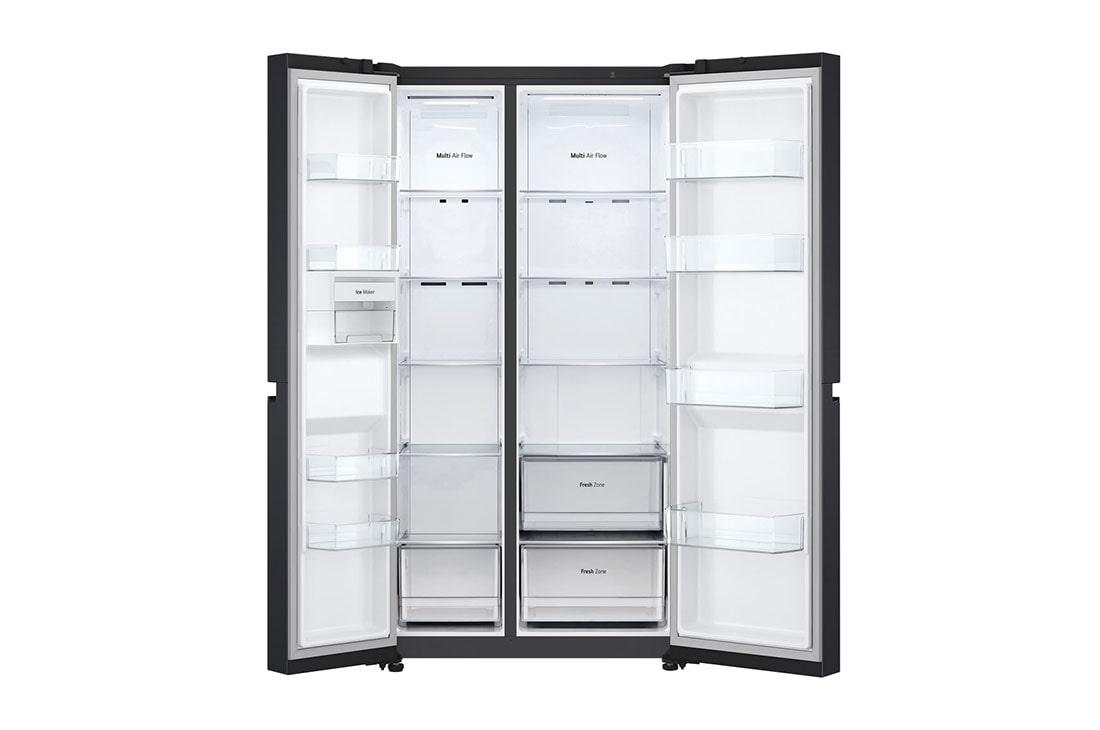 LG Refrigeradora LG Side by Side 27pᶟ (Net) Negro Matte Smart Inverter, Full door open with food, VS28BPT, thumbnail 2
