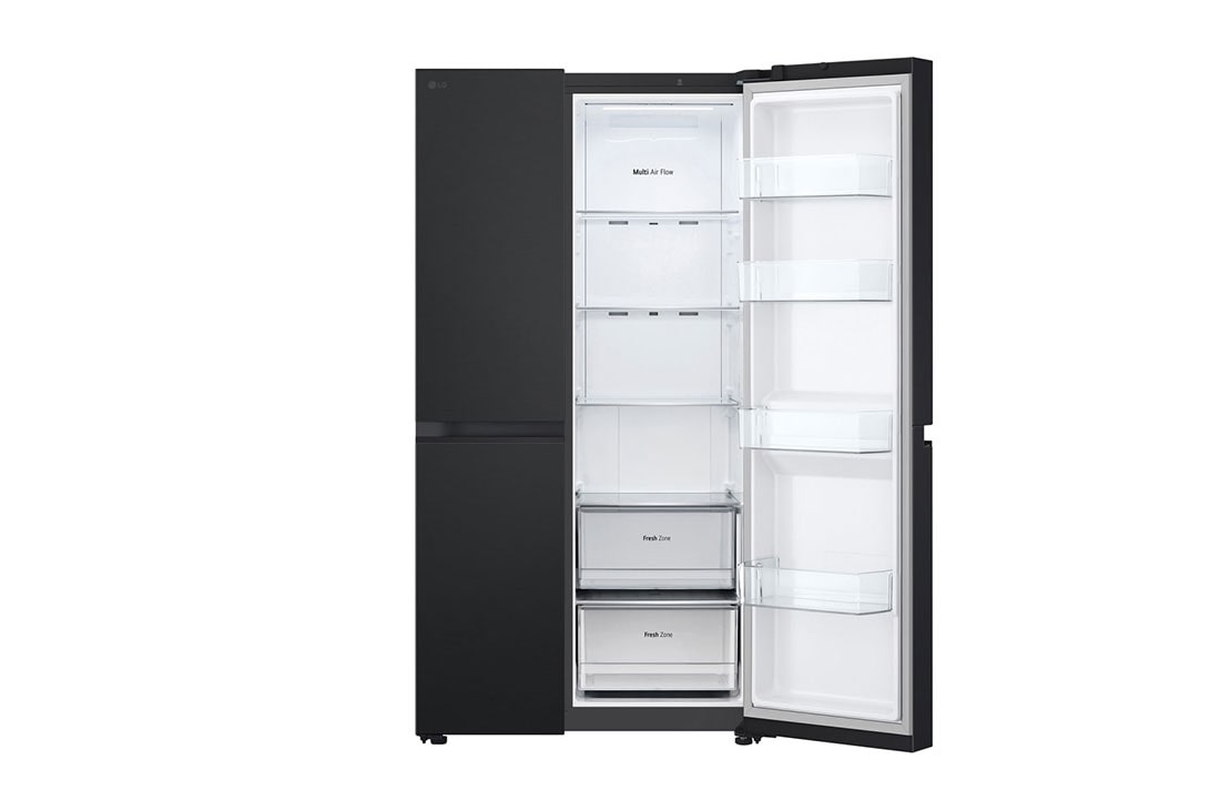 LG Refrigeradora LG Side by Side 27pᶟ (Net) Negro Matte Smart Inverter, Half door open without food, VS28BPT, thumbnail 4