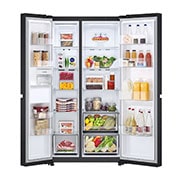 LG Refrigeradora LG Side by Side 27pᶟ (Net) Negro Matte Smart Inverter, Full Door open with food, VS28BPT, thumbnail 3