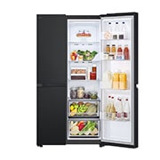 LG Refrigeradora LG Side by Side 27pᶟ (Net) Negro Matte Smart Inverter, Half door open with food, VS28BPT, thumbnail 5
