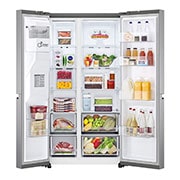 LG Refrigeradora LG Side by Side 27pᶟ (Net) Prime Silver Smart Inverter, vista frontal abierta de la comida, VS27LWID, thumbnail 2
