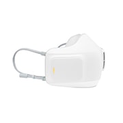 LG PuriCare™ Ventilador Dual Inverter Filtro HEPA H13, Vista del lado derecho en un ángulo de 45 grados con una luz naranja indicando una batería baja, AP300AWFA, thumbnail 5