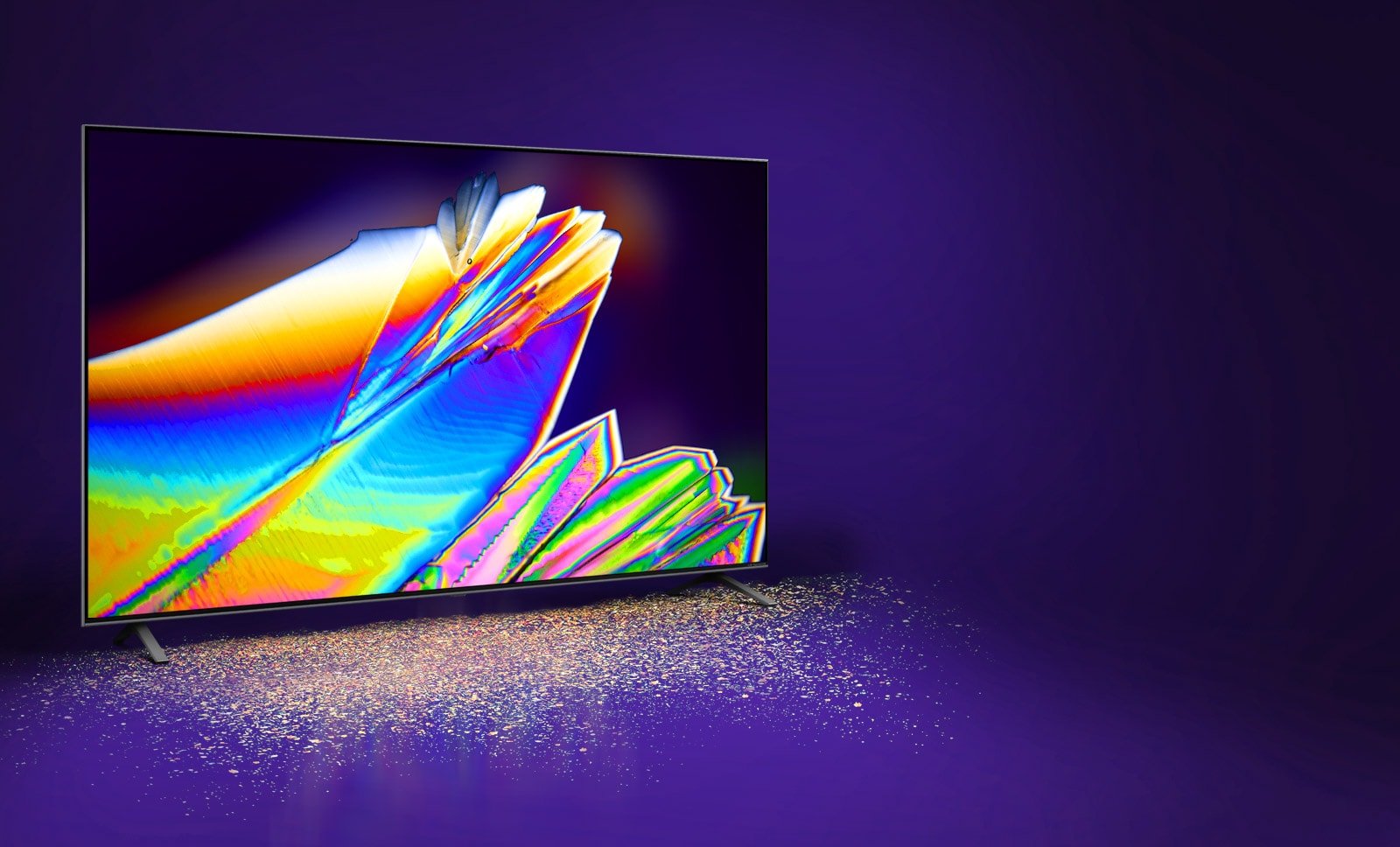 La imagen de hojas de microscopio en la pantalla del TV