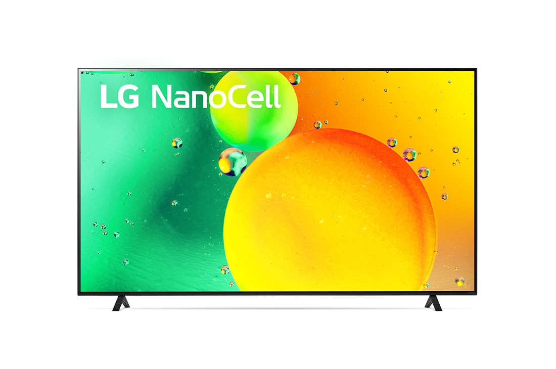 LG NanoCell 75'' NANO75 4K Smart TV con ThinQ AI (Inteligencia Artificial), 4K Procesador Inteligente α5 generación 5, Vista frontal del televisor LG NanoCell, 75NANO75SQA