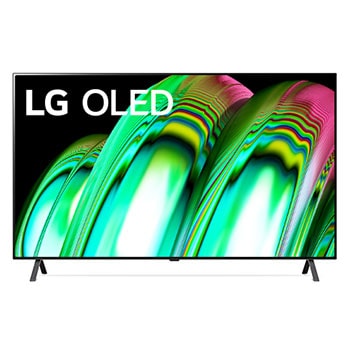 Vista frontal del televisor LG OLED con una imagen de relleno y el logotipo del producto1