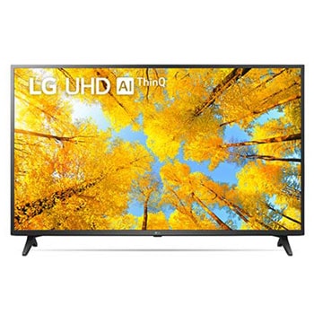 Una vista frontal del televisor LG UHD con la imagen de relleno y el logotipo del producto encima1