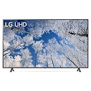 LG Pantalla LG UHD webOS 22 75” UQ7070 LED 4K Smart, Una vista frontal del televisor LG UHD con la imagen de relleno y el logotipo del producto encima, 75UQ7070ZUD, thumbnail 1