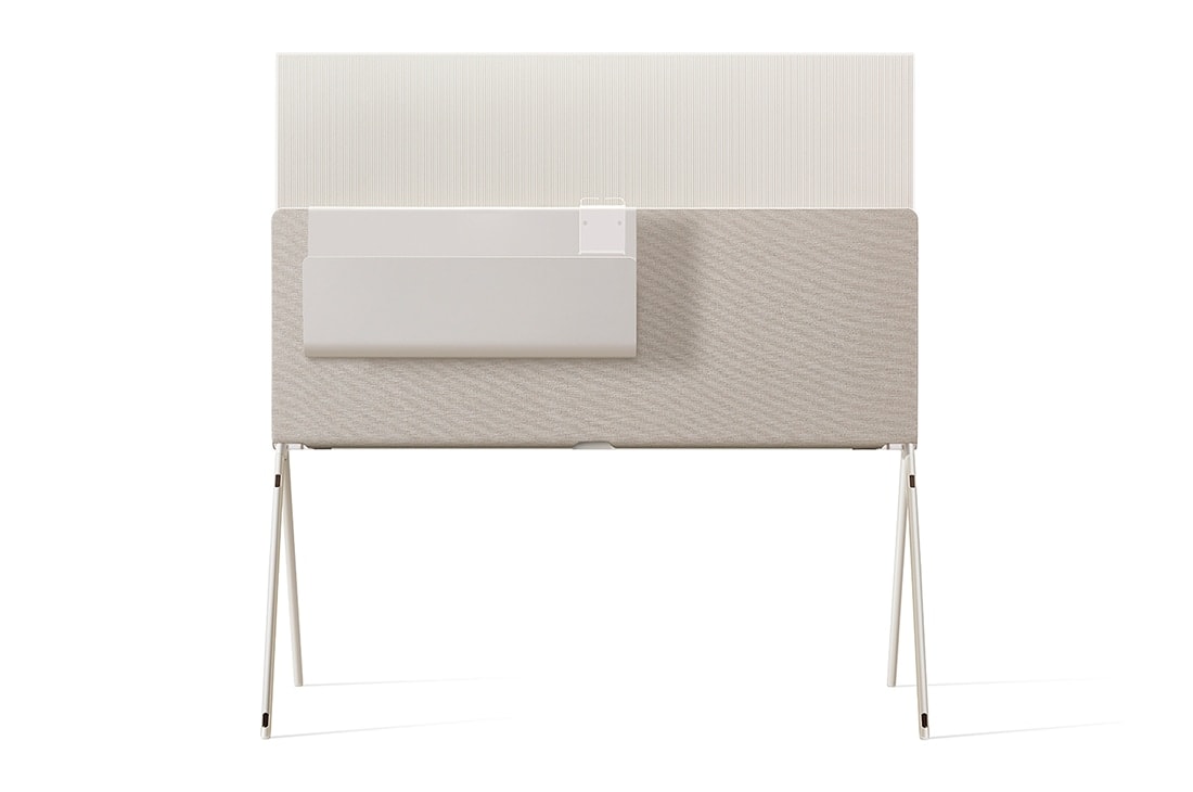 LG OLED | Objet Collection Posé, Posé seen from the back with Cable & Accessory Organizer placed on media shelf., 55LX1QPSA, thumbnail 6