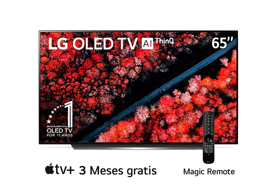LG OLED TV 65'' | UHD 4K SMART TV | Ultra HD | Procesador α9 Gen 2 | ThinQ™ AI | Resolución tipo Cine 4K HDR / HFR | Dolby Vision - Atmos | Pantalla tipo Cine, vista frontal, OLED65C9PUA