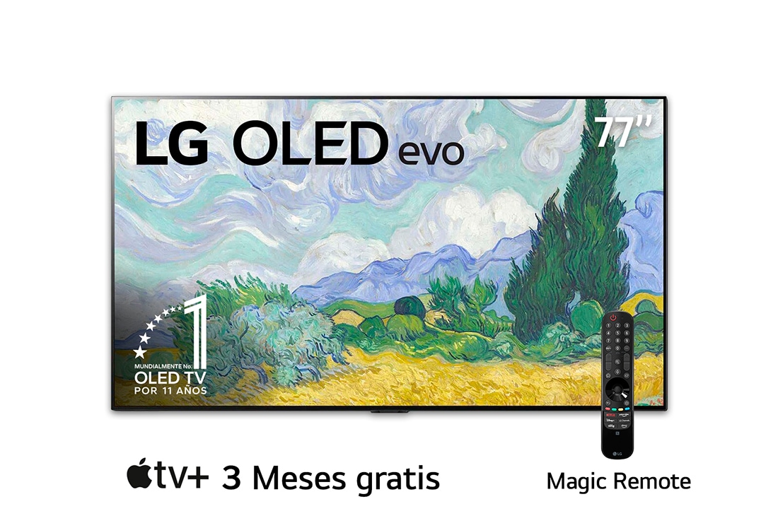 LG OLED evo 77'' G1 Diseño de Galería 4K Smart TV con ThinQ AI (Inteligencia Artificial),  Procesador α9 Gen4 AI, vista frontal, OLED77G1PSA