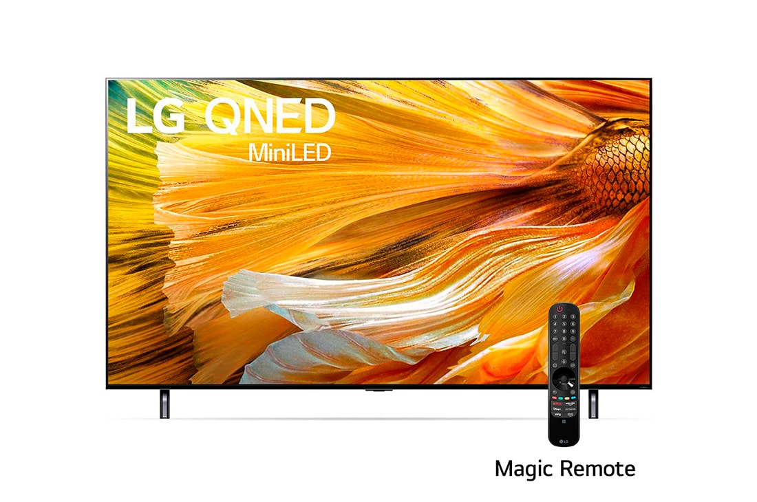 LG QNED Mini LED 65'' QNED90 4K Smart TV con ThinQ AI (Inteligencia Artificial), Procesador α7 Gen4 AI , Una vista frontal del televisor LG QNED, 65QNED90SPA