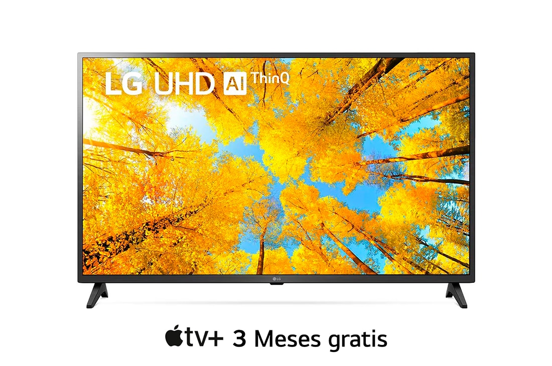 LG UHD 43'' UQ7500 Smart TV con ThinQ AI (Inteligencia Artificial) , Una vista frontal del televisor LG UHD con la imagen de relleno y el logotipo del producto encima, 43UQ7500PSF