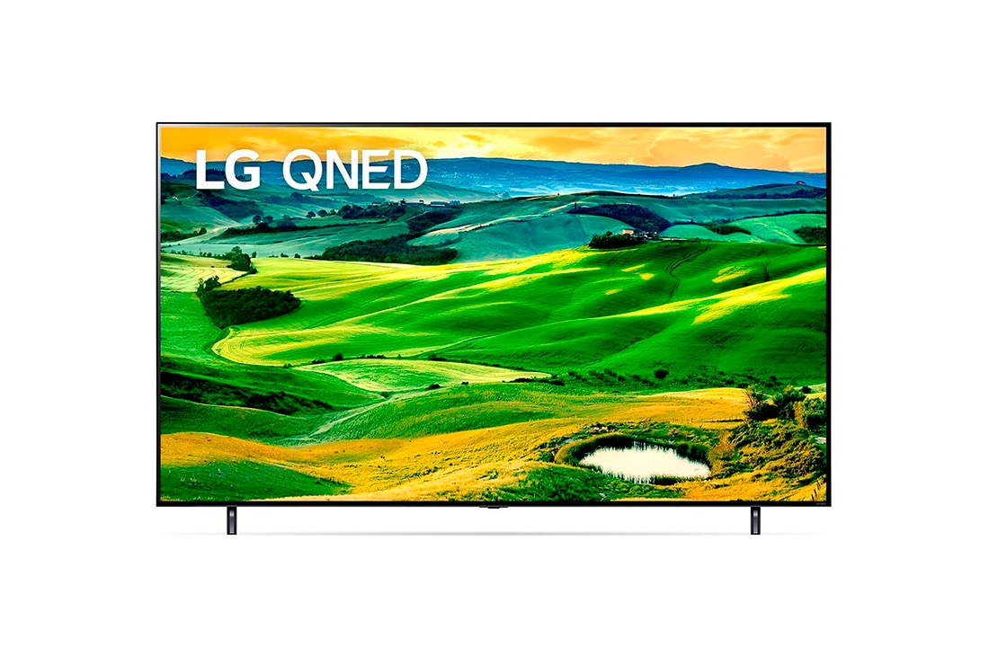 LG QNED 55'' QNED80 Smart TV con ThinQ AI (Inteligencia Artificial), vista frontal con imagen de relleno, 55QNED80SQA, thumbnail 2