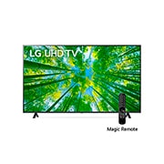 LG UHD 70'' UQ8050 Smart TV con ThinQ AI (Inteligencia Artificial), Una vista frontal del televisor LG UHD con la imagen de relleno y el logotipo del producto encima, 70UQ8050PSB, thumbnail 1