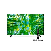 LG UHD 75'' UQ8050 Smart TV con ThinQ AI (Inteligencia Artificial), Una vista frontal del televisor LG UHD con la imagen de relleno y el logotipo del producto encima, 75UQ8050PSB, thumbnail 1