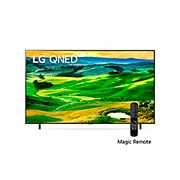 LG QNED 75'' Smart TV con ThinQ AI (Inteligencia Artificial), Una vista frontal del televisor LG QNED con una imagen de relleno y el logotipo del producto en, 75QNED80SQA, thumbnail 1