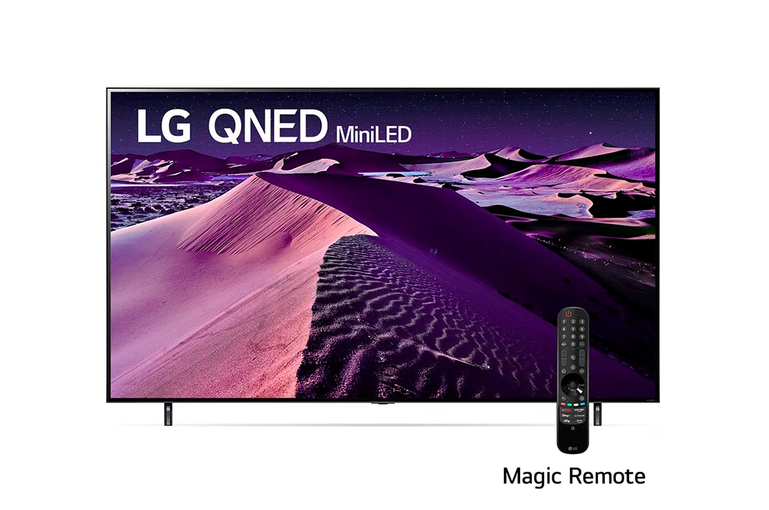 LG Pantalla LG QNED MiniLED TV 86'' 4K SMART TV con ThinQ AI , A front view of the LG QNED TV with infill image and product logo on, 86QNED85SQA