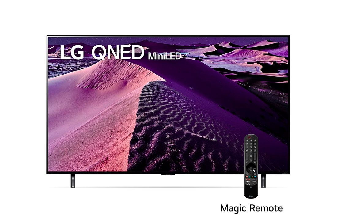 LG Pantalla LG QNED MiniLED TV 55'' 4K SMART TV con ThinQ AI, A front view of the LG QNED TV with infill image and product logo on, 55QNED85SQA