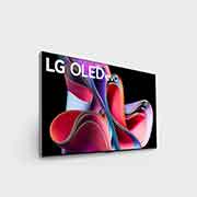 LG Pantalla LG OLED evo 77'' G3 4K SMART TV con ThinQ AI, Vista lateral ligeramente inclinada hacia la derecha del LG OLED G3 en la pared, OLED77G3PSA, thumbnail 5