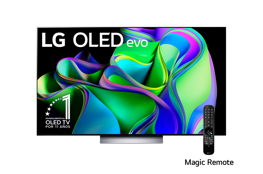 LG Pantalla LG OLED evo 77'' C3 4K SMART TV con ThinQ AI, Vista frontal con el LG OLED evo y con el emblema «El mejor OLED del mundo por 10 años» en la pantalla., OLED77C3PSA