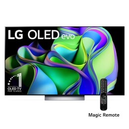 Vista frontal con LG OLED evo con el emblema «El mejor OLED del mundo por 10 años» y la barra de sonido abajo. 2