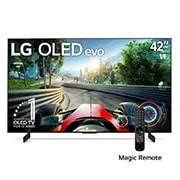 LG Pantalla LG OLED 42'' C3 4K SMART TV con ThinQ AI, Vista frontal con el LG OLED evo y la frase «El mejor OLED del mundo por 10 años» en la pantalla., OLED42C3PSA, thumbnail 1