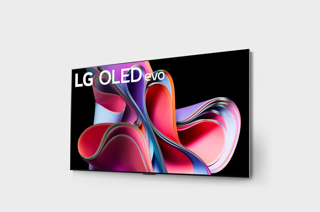 LG Pantalla LG OLED evo 55'' G3 4K SMART TV con ThinQ AI, Vista lateral ligeramente inclinada hacia la izquierda del LG OLED G3 en la pared, OLED55G3PSA, thumbnail 5