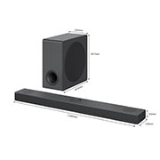 LG Barra de sonido Premium 3.1.3 Canales, Tecnología Meridian, WIFI, Compatible con asistentes de voz, Dolby Atmos., Vista en diagonal de la barra de sonido y el altavoz de subgraves con tamaño , S80QY, thumbnail 3