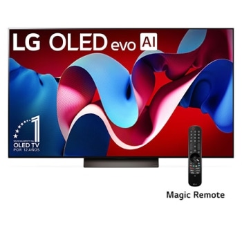 Vista frontal con LG OLED evo y el emblema OLED número 1 del mundo de 11 años en la pantalla.1