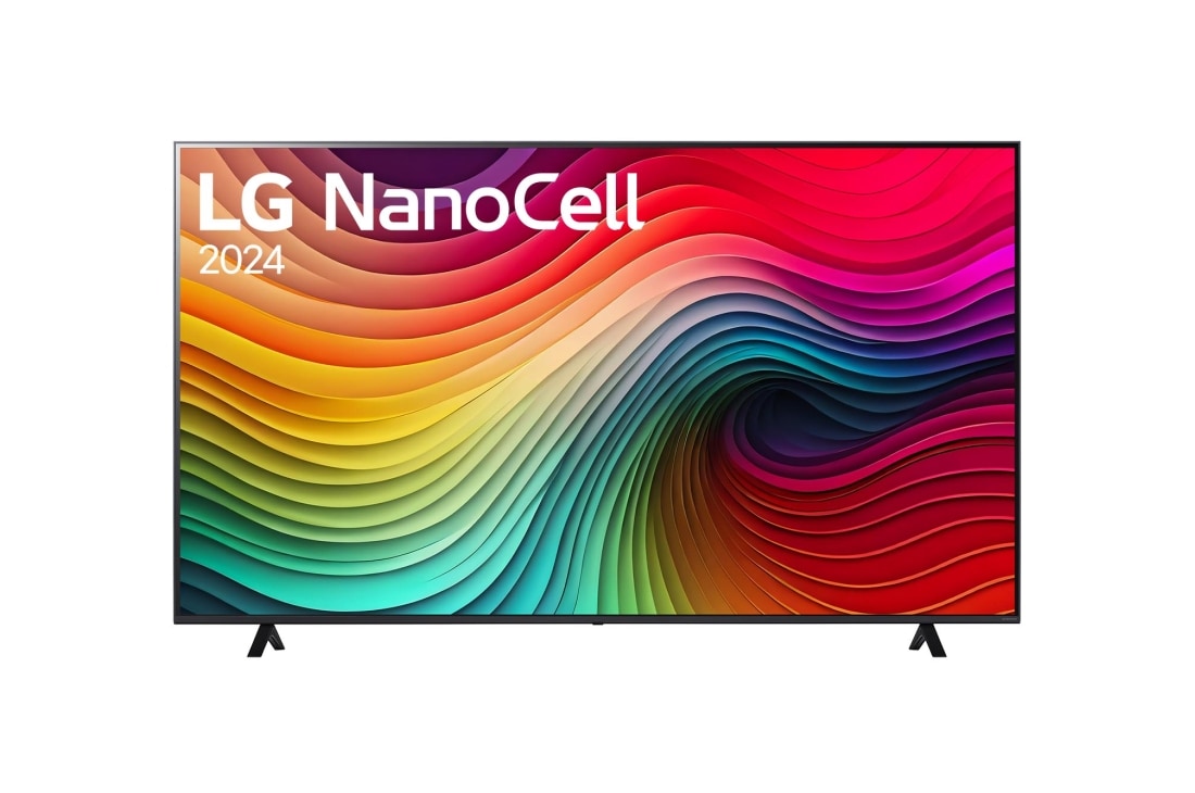 LG 86 Pulgadas LG QNED80 AI 4K Smart TV 2024, Front view of LG NanoCell TV, NANO80 with text of LG NanoCell, 2024, and webOS Re:New Program logo on screen, 86NANO80TSA