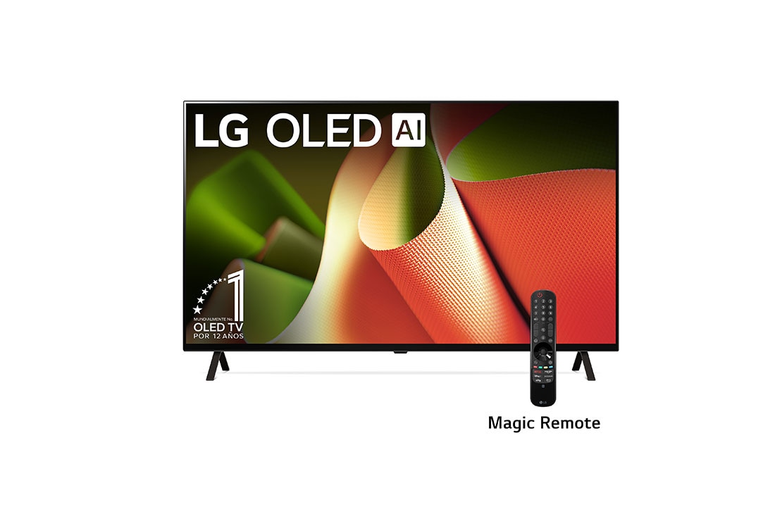 LG 55 Pulgadas LG OLED AI B4 4K Smart TV 2024, Vista lateral ligeramente inclinada hacia la izquierda del televisor LG OLED, OLED B4, OLED55B4PSA