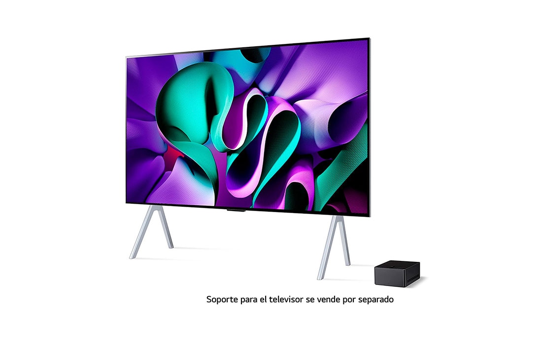 LG TV verdaderamente inalámbrica LG SIGNATURE OLED M4 de 97 pulgadas con transferencia de audio y video 4K 120Hz , Vista lateral orientada hacia la izquierda de un televisor LG OLED evo, OLED M4 en la pared, y una Zero Connect Box colocada debajo del televisor., OLED97M4PSA, thumbnail 6