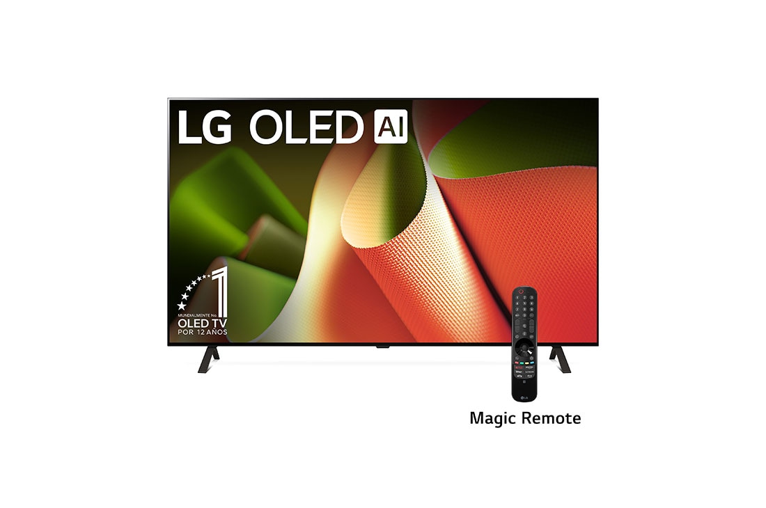 LG 77''pulgadas LG OLED B4 4K Smart TV 2024, Vista frontal con LG OLED TV, OLED B4, 11 años del emblema OLED número 1 del mundo y logotipo de webOS Re:New Program en pantalla con soporte de 2 polos, OLED77B4PSA