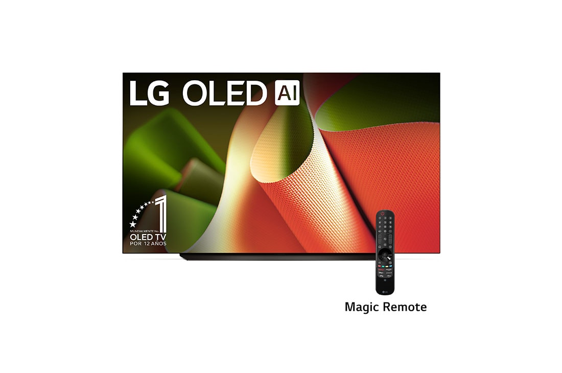LG 83''pulgadas LG OLED AI B4 4K Smart TV 2024, Vista frontal con LG OLED TV, OLED B4, 11 años del emblema OLED número 1 del mundo y logotipo de webOS Re:New Program en pantalla con soporte de 2 polos, OLED83B4PSA