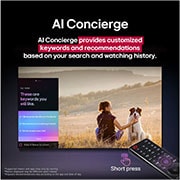 LG 65 pulgadas LG QNED evo AI QNED85 4K Smart TV 2025, LG AI Magic Remote con el botón de IA resaltado. A su alrededor, se encuentran las diferentes funcionalidades a las que el usuario puede acceder con el botón., 65QNED85ASG, thumbnail 12