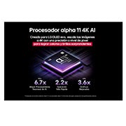 LG 77 pulgadas LG OLED evo AI G5 4K Smart TV 2025, alpha 11 AI Processor Gen2 is against a dark background. It glows with purple and blue light from within illuminating the microchip circuits around it. The title talks about how the processor that is , OLED77G5PSA, thumbnail 6