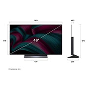 LG 48 pulgadas LG OLED evo AI C5 4K Smart TV 2025, Vista de frente y lateral de la Smart TV LG OLED evo AI C5 4K en la que se ven sus dimensiones de longitud, ancho, altura y profundidad., OLED48C5PSA, thumbnail 4