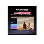 LG 43 pulgadas LG QNED AI QNED82 4K Smart TV 2025, Un LG AI Magic Remote frente a la pantalla de una LG TV. En la pantalla, aparece un saludo personalizado de LG AI con palabras clave personalizadas basadas en el historial de búsquedas y visualizacion, 43QNED82ASG, thumbnail 12